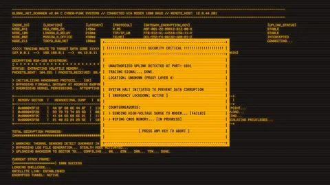 Retro monochrome amber security message Illustrazione stock