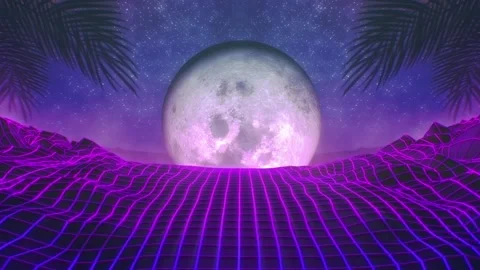 Retro Moon Synth Wave Style VJ Music Background Loop Video stock 237326900