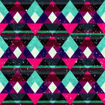 Retro mosaic seamless pattern with grunge effect Stock Illustration