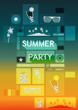 Retro Mosaic Summer Poster - Vector Illustration Stock Illustration