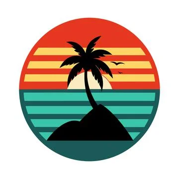 Retro Mountain and Coconut Tree Silhouette Vector Background Illustrazione stock