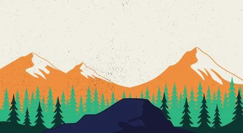 Retro Mountain Landscape with Grunge Texture Illustration