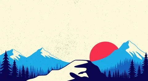 Retro Mountain Landscape with Grunge Texture 库存插图