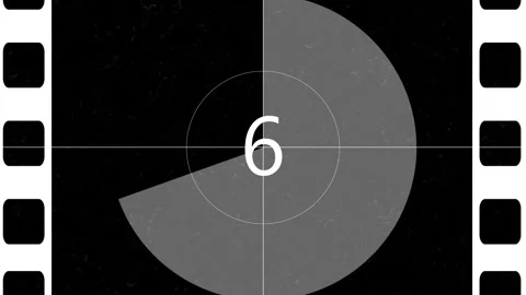 Retro movie leader countdown visual classic film frame, large grey circle, cente Stock Footage 340527835