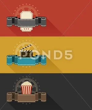Retro movie theater posters flat design Stock Illustration