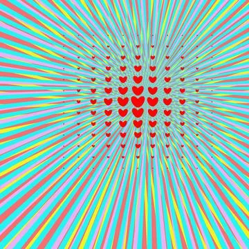 Retro multicolor rays comic trendy background with red heart gradient halfton Stockillustratie