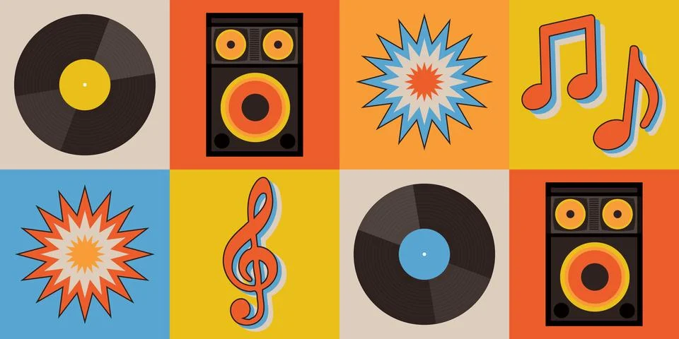 Retro music seamless vector pattern. Illustrazione stock