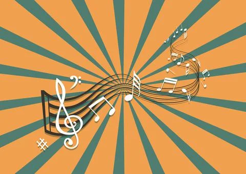 Retro musical abstract background sol key and musical notes Stock Illustration