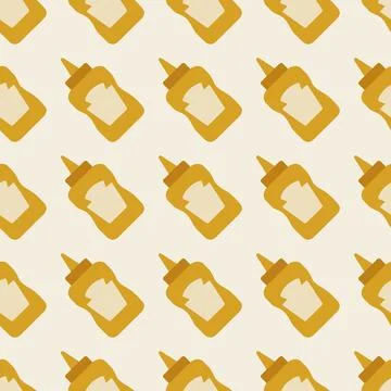 Retro Mustard Bottle Seamless Pattern, Yellow Sauce Squeeze Bottle Vector R.. Illustration