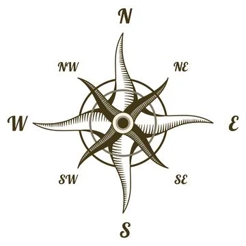 Retro nautical compass. Hand drawn wind rose. Old vector design element for Stock Illustration