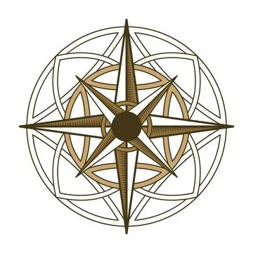Retro nautical compass. Hand drawn wind rose. Old vector design element for Stock Illustration