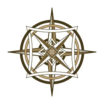 Retro nautical compass. Hand drawn wind rose. Old vector design element for Stock Illustration