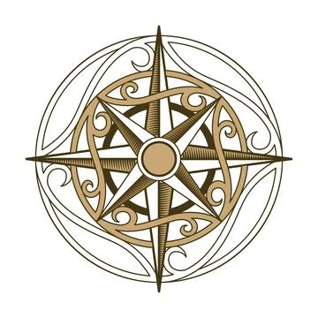 Retro nautical compass. Hand drawn wind rose. Old vector design element for Stock Illustration