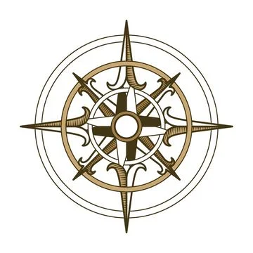 Retro nautical compass. Hand drawn wind rose. Old vector design element for Illustrazione stock