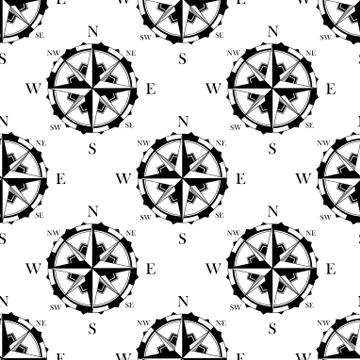 Retro nautical compasses seamless pattern background Illustrazione stock