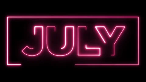 Retro Neon Animated Text JULY  Glowing Pink Light Animation for Summer Even.. Stock Footage 333133200