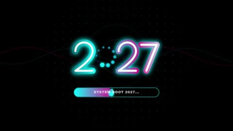 Retro neon digital clock displaying time with glowing lights on futuristic .. 库存影片 344685095