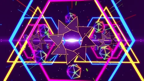 Retro neon geometry space vj loop Stock Footage 260157933