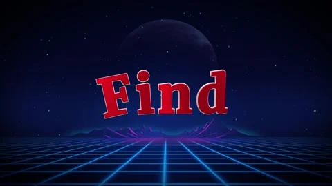 Retro neon grid background with 'find' text animation Stock Footage 337327271