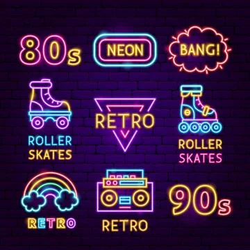Retro Neon Label Set Stock Illustration