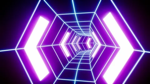 Retro Neon Light Cyber Grid Tunnel Background Loop Video stock 265247900