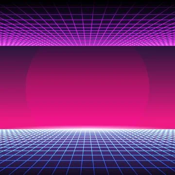 Retro Neon Light Synthwave Sci-fi Background. Vector 스톡 일러스트
