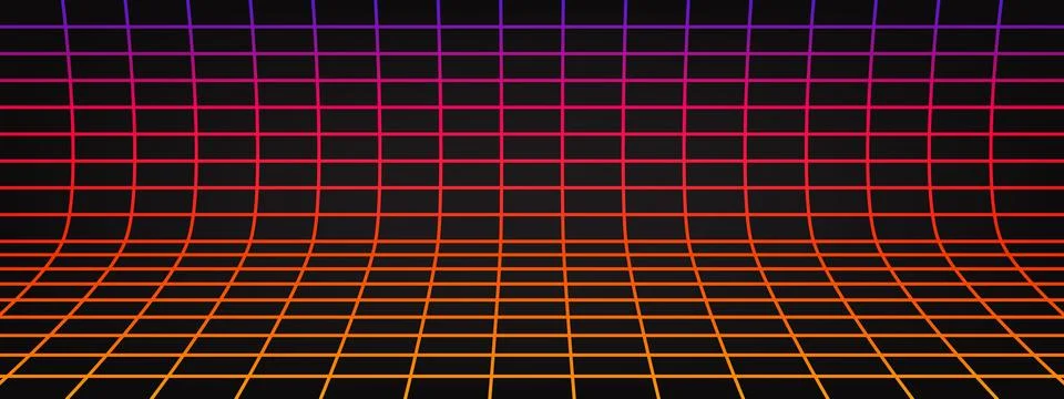 Retro neon perspective grid background with gradient wireframe. Futuristic .. Stock Illustration