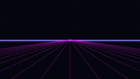 Retro neon pink grid background moving through dark space toward horizon wi.. Stock Footage 341579694