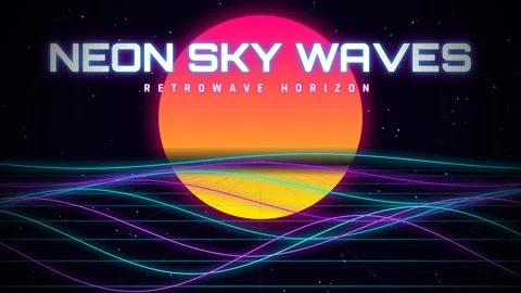 Retro neon sunset abstract wave background for synthwave music video loop 動画素材 337577634