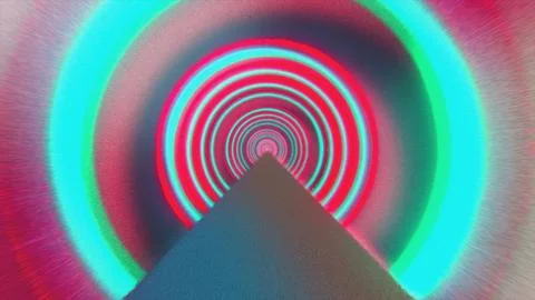 Retro Neon Tunnel Background with Concentric Circles and Perspective Road Stock Illustration