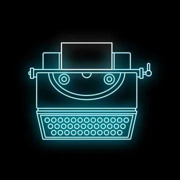 Retro neon typewriter glowing with creative storytelling light Stock Illustration