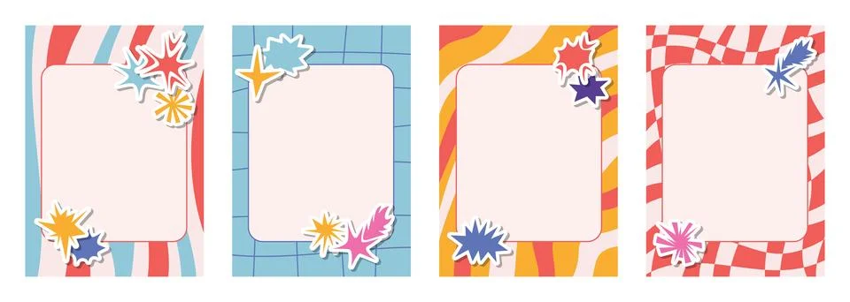 Retro note sheets and cards with checkered and striped patterns paired with.. Stock-Illustration