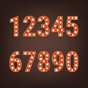 Retro numbers with light bulbs Stock Illustration