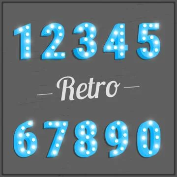 Retro numbers with light bulbs 스톡 일러스트