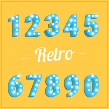 Retro numbers with light bulbs Stock Illustration