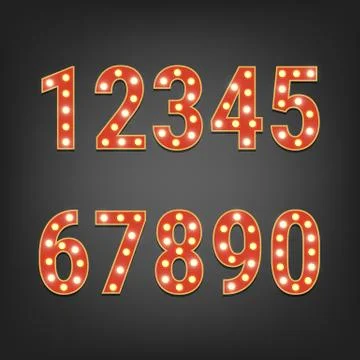 Retro numbers with light bulbs Stock Illustration