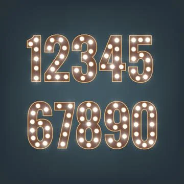 Retro numbers with light bulbs Stock Illustration