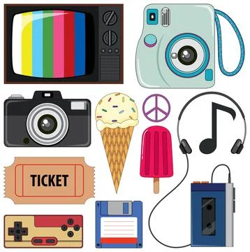 Retro objects and elements set Illustrazione stock