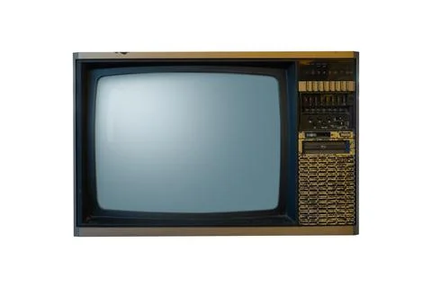 Retro old brown television from 80s isolated on white. Stock Photos