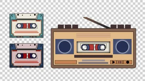 Retro old design ghetto blaster radio cassette tape, Vintage audio cassette Stock Illustration