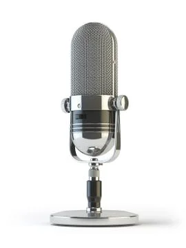 Retro old microphone isolated on white. Vintage, Stock Illustration