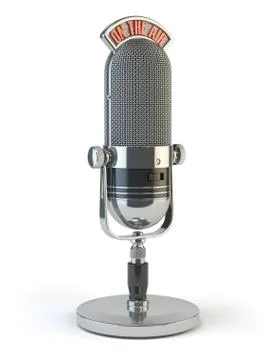 Retro old microphone with text on the air. Иллюстрация