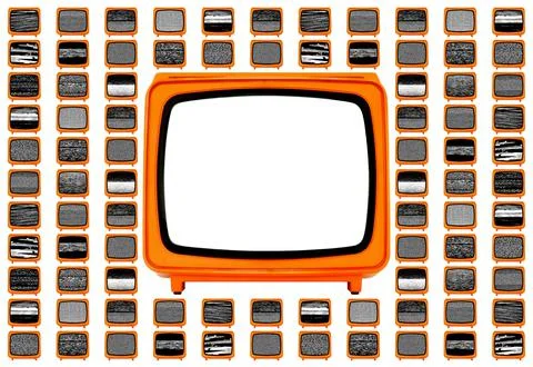Retro old Space Age Orange TV with different Static Noise Glitch Effect Screens 스톡 일러스트