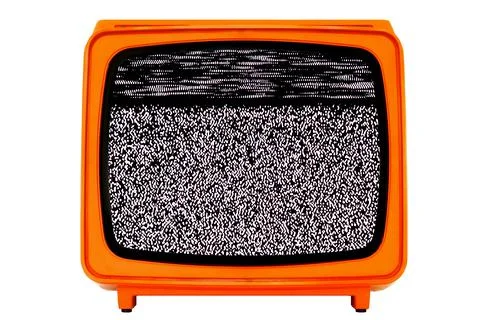 Retro old Space Age Orange TV with Static Noise Glitch Effect Screen Stock Photos