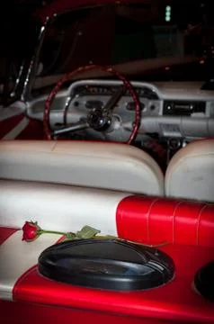 Retro oldtimer car for wedding at night Stock Photos