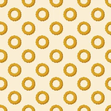Retro Onion Rings Seamless Pattern, Crispy Fast Food Snack Vector Repeating.. Illustration