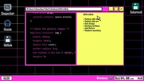 Retro operating system interface background with animated pixel art computer Video stock 336383410