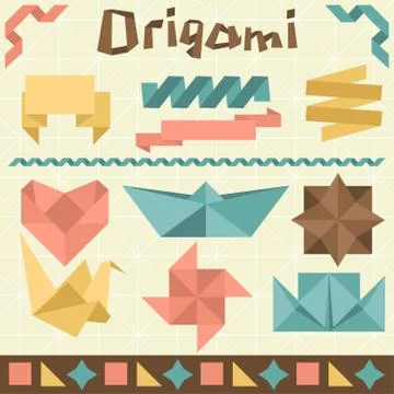 Retro origami set with design elements Stock Illustration
