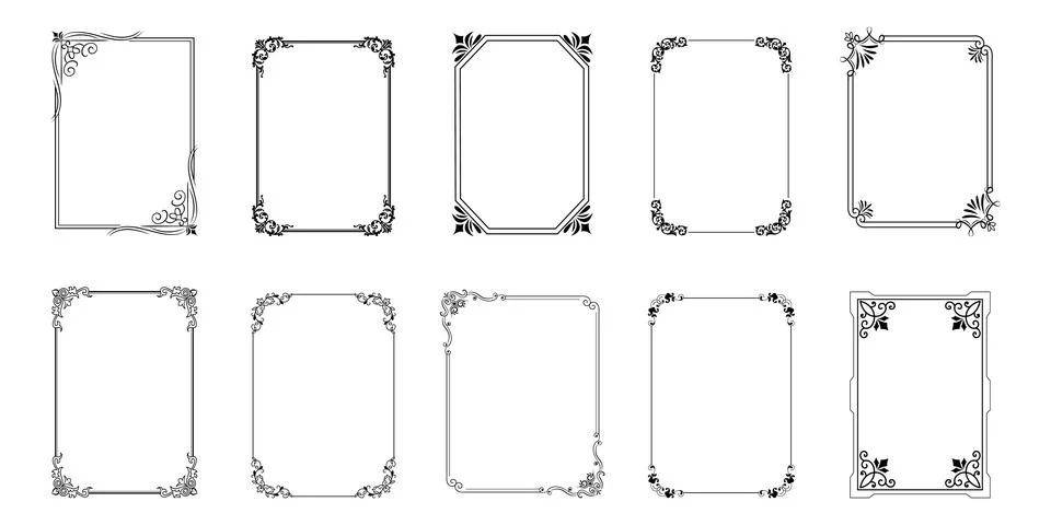 Retro ornamental frame vector set. Decorative vintage frames, borders, corn.. Illustrazione stock
