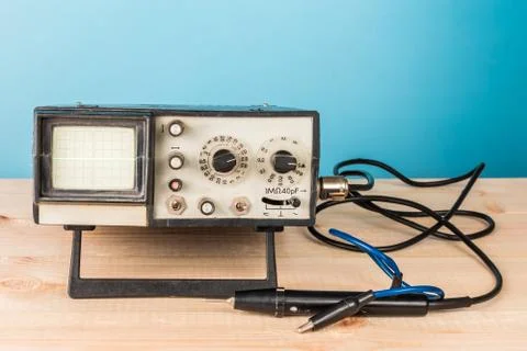 Retro oscilloscope ready to measure waveforms Stock Photos